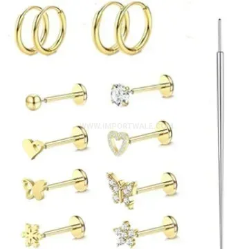 Chic Sparkling Zircon Stainless Steel Ear Stud and Piercing Combination Set