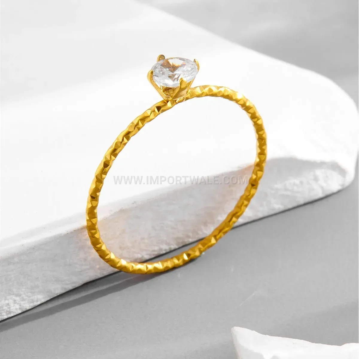 Minimalist 18K Gold Plated Solitaire Rhinestone Band Ring