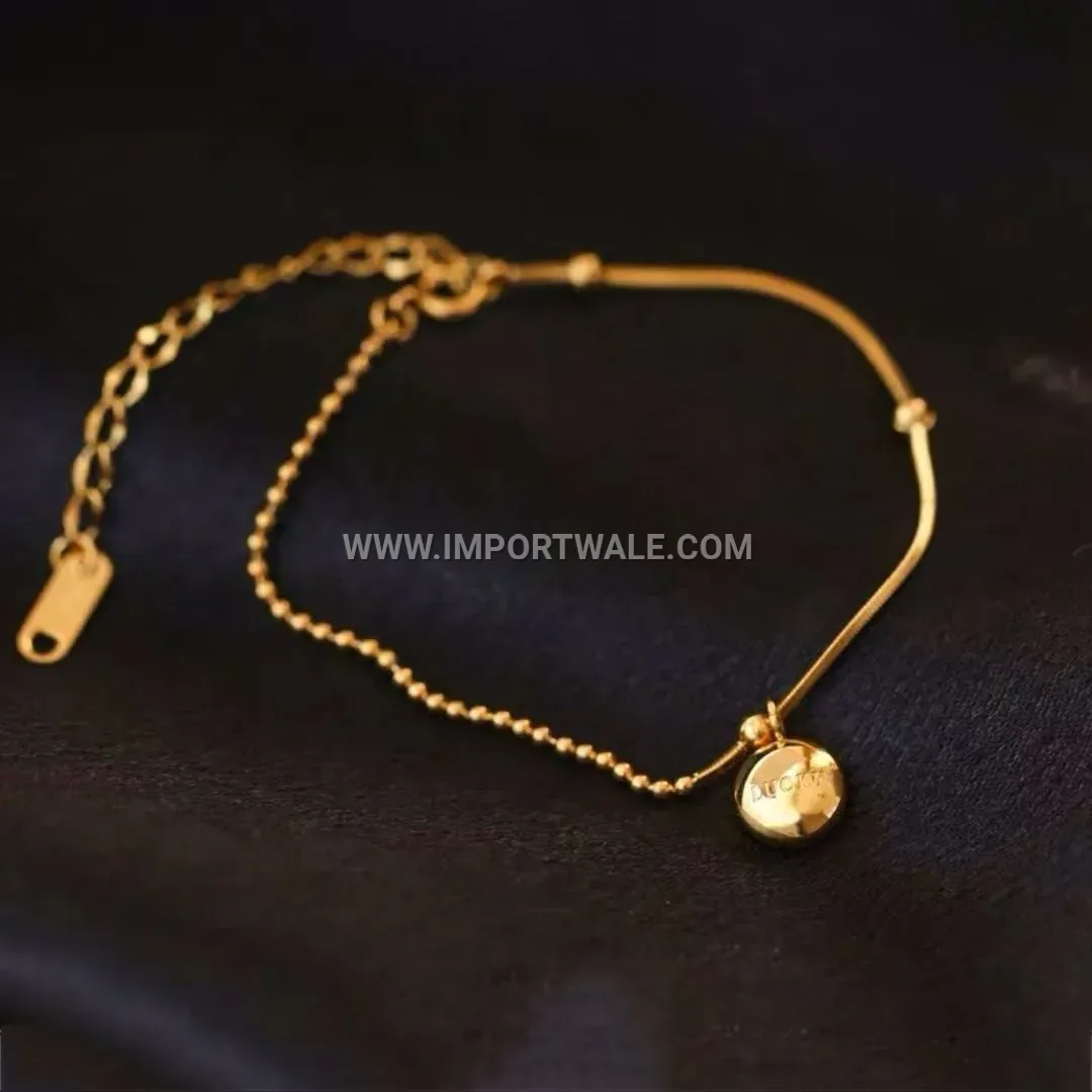Golden Bean Pendant Snake Chain Stainless Steel Jewelry Set