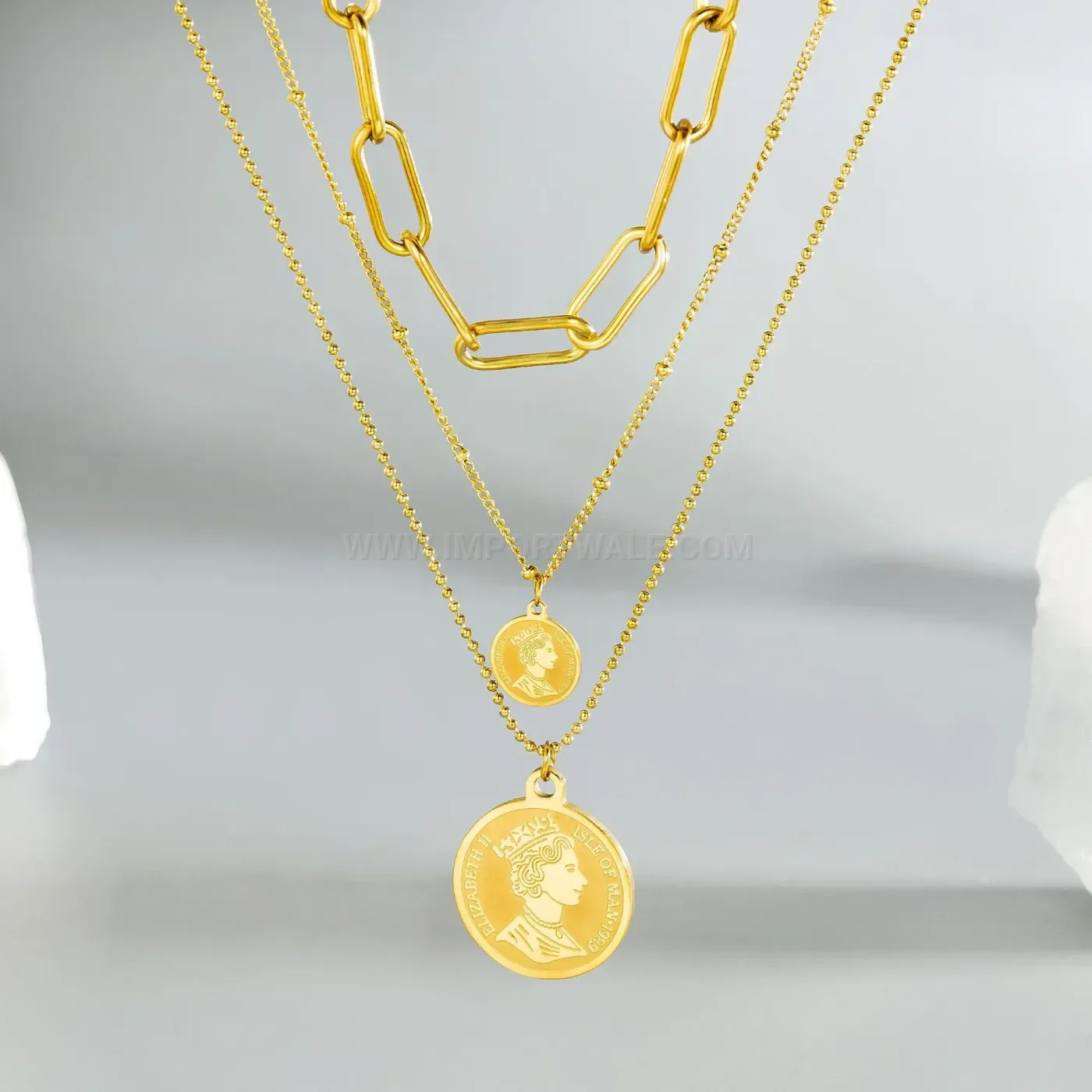 Stylish Multi Layered Titanium Steel Coin Medallion Choker Necklace