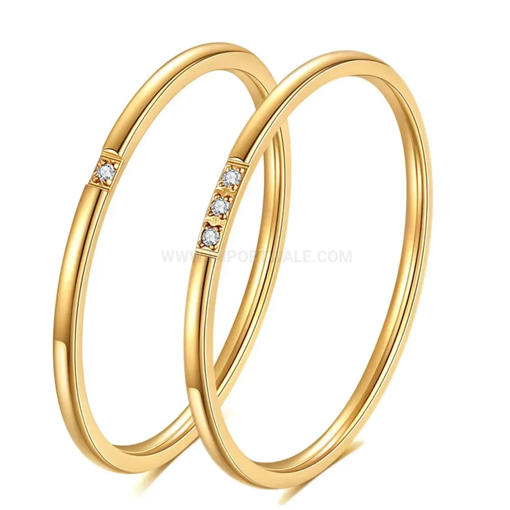 Premium Minimalist 1mm Gold Plated Stainless Steel Band with Zircon Accent