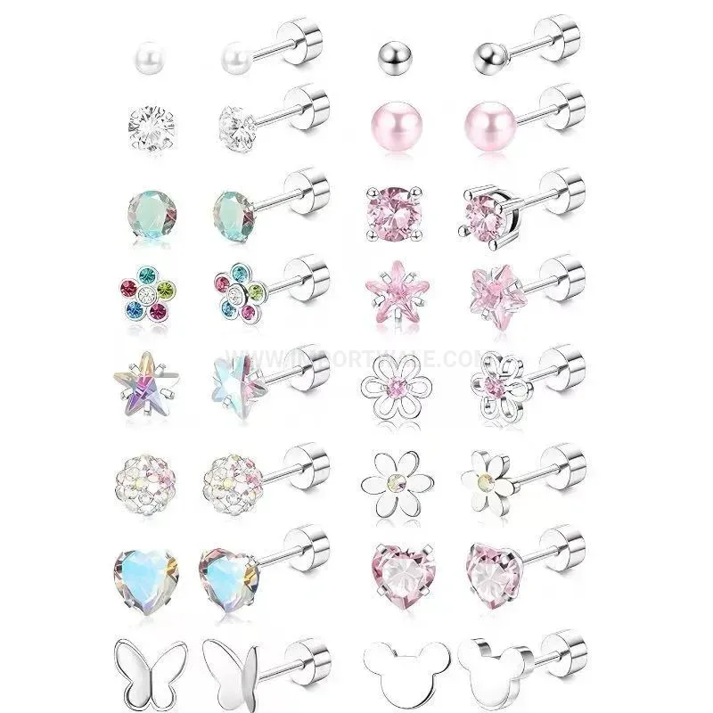 Premium Vintage Titanium Steel Heart Floral Cartilage Stud Set