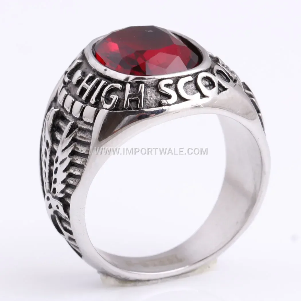 Antiqued Stainless Steel Double Eagle Military Signet Ring