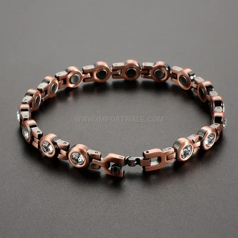 Chic Vintage Red Copper Magnetic Therapy Bracelet with Geometric Polish