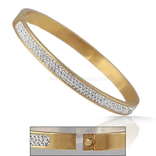 Designer Three-Row Czech Crystal Stainless Steel Bangle