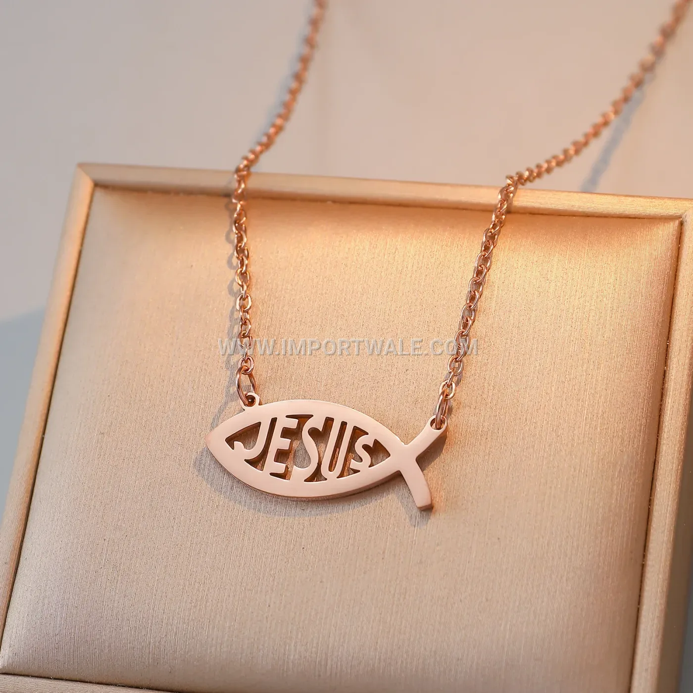 Gold Plated Stainless Steel Christian Ichthys Pendant Necklace