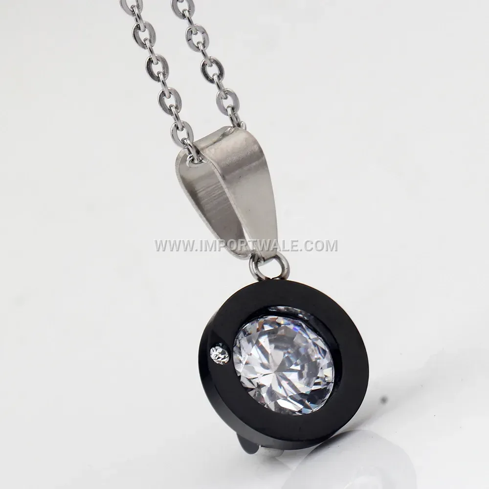 Three Dimensional Cubic Zirconia Heart Stainless Steel Pendant Necklace