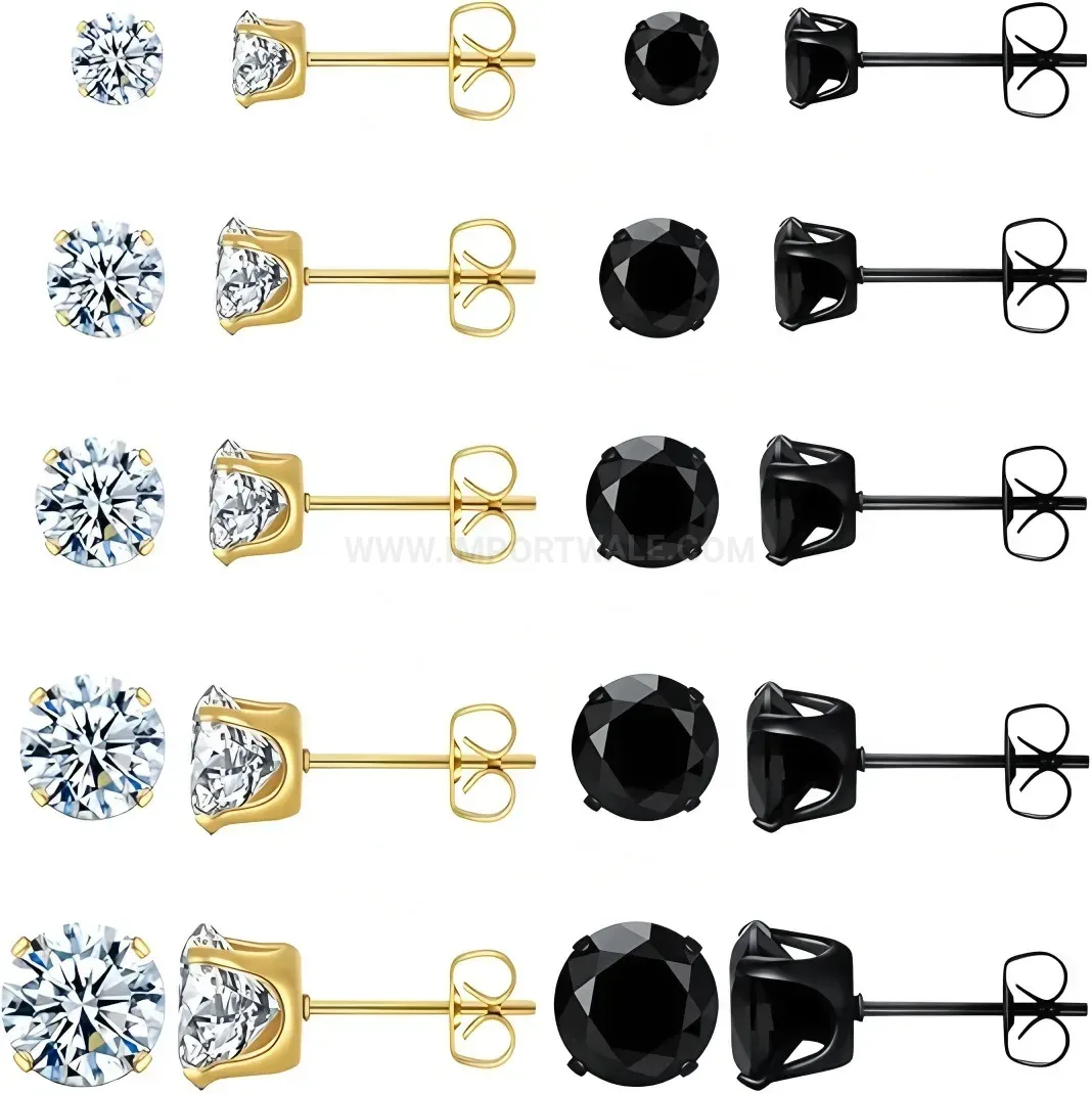 Chic Four-Prong Zirconia Stainless Steel Piercing Stud Set