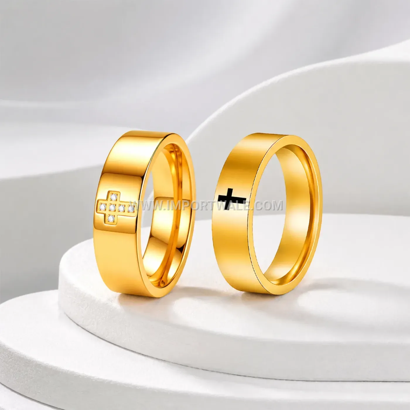 Stepped Edge Hand-in-Hand Engraved Stainless Steel Couple Ring Band