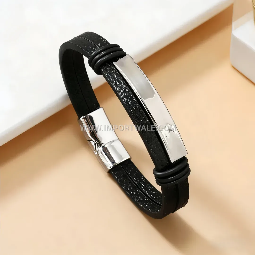 Woven Leather Men Wrap Bracelet with Metal Clasp