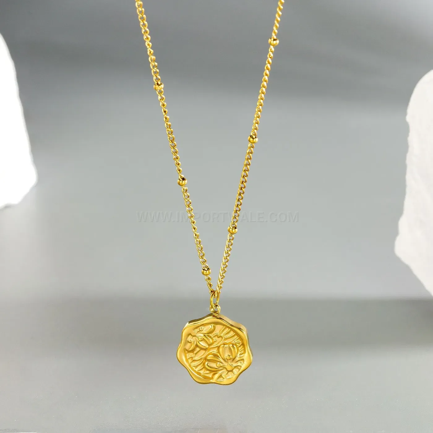 Bold Elegant Peach Blossom Engraved Titanium Steel Collar Necklace