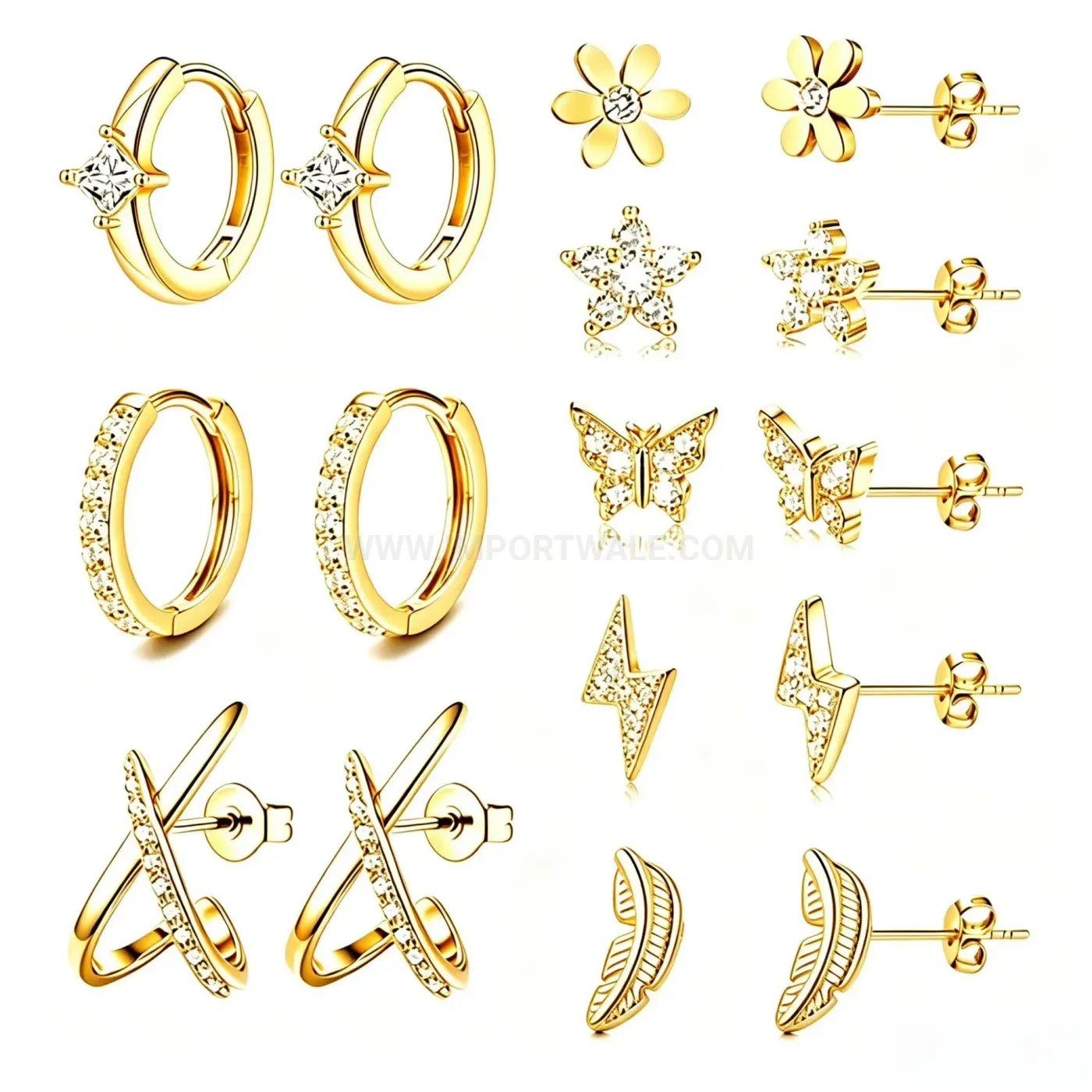 Bold Stainless Steel Geometric Piercing Stud Set