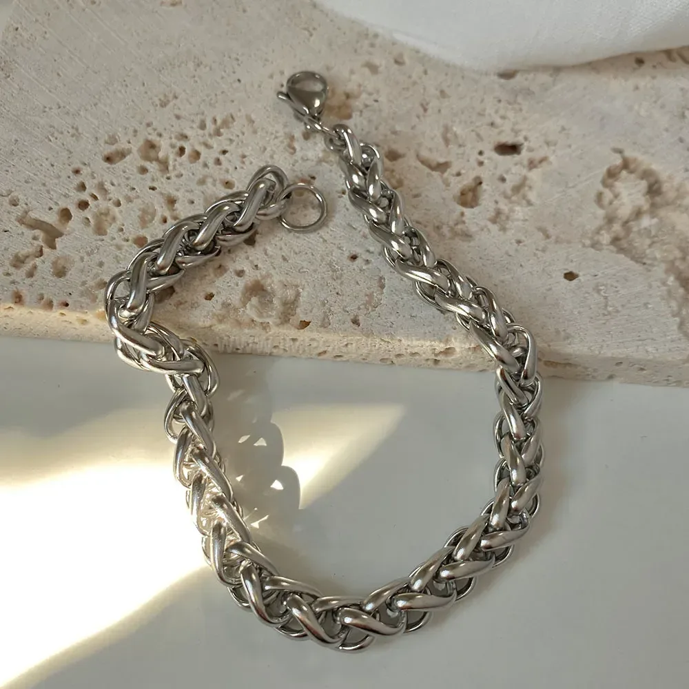 Chunky Stainless Steel Basket Weave Chain Bracelet 8MM