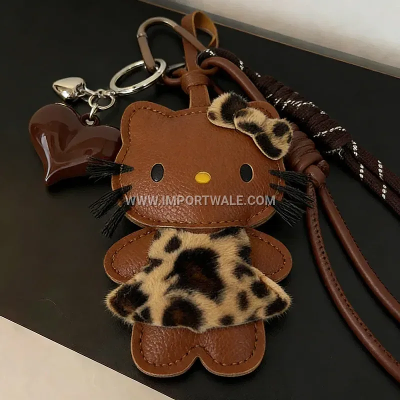 Leopard Print Leather Cartoon Character Bag Charm Keyring