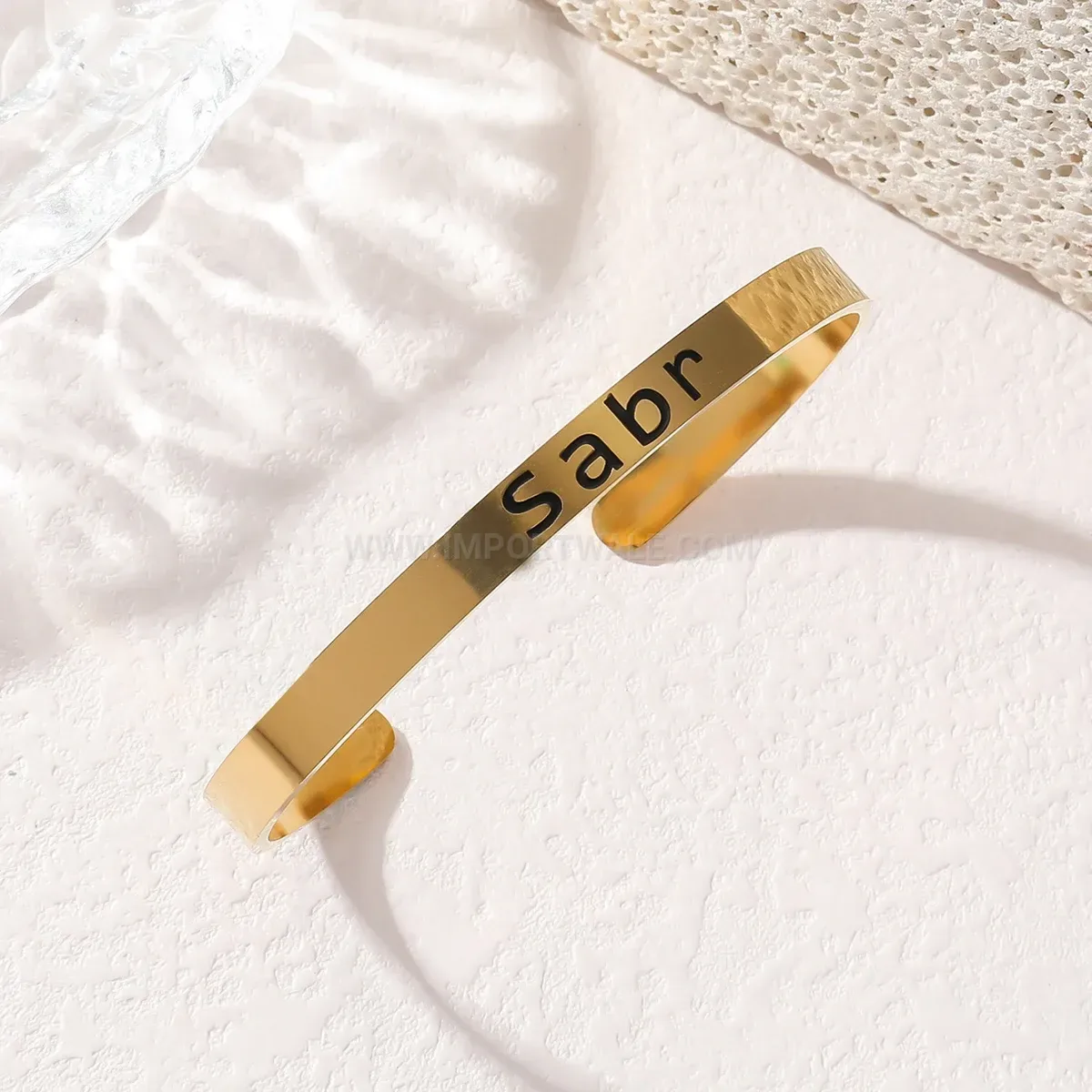Stainless Steel Sabr Calligraphy Cuff Bangle Bracelet