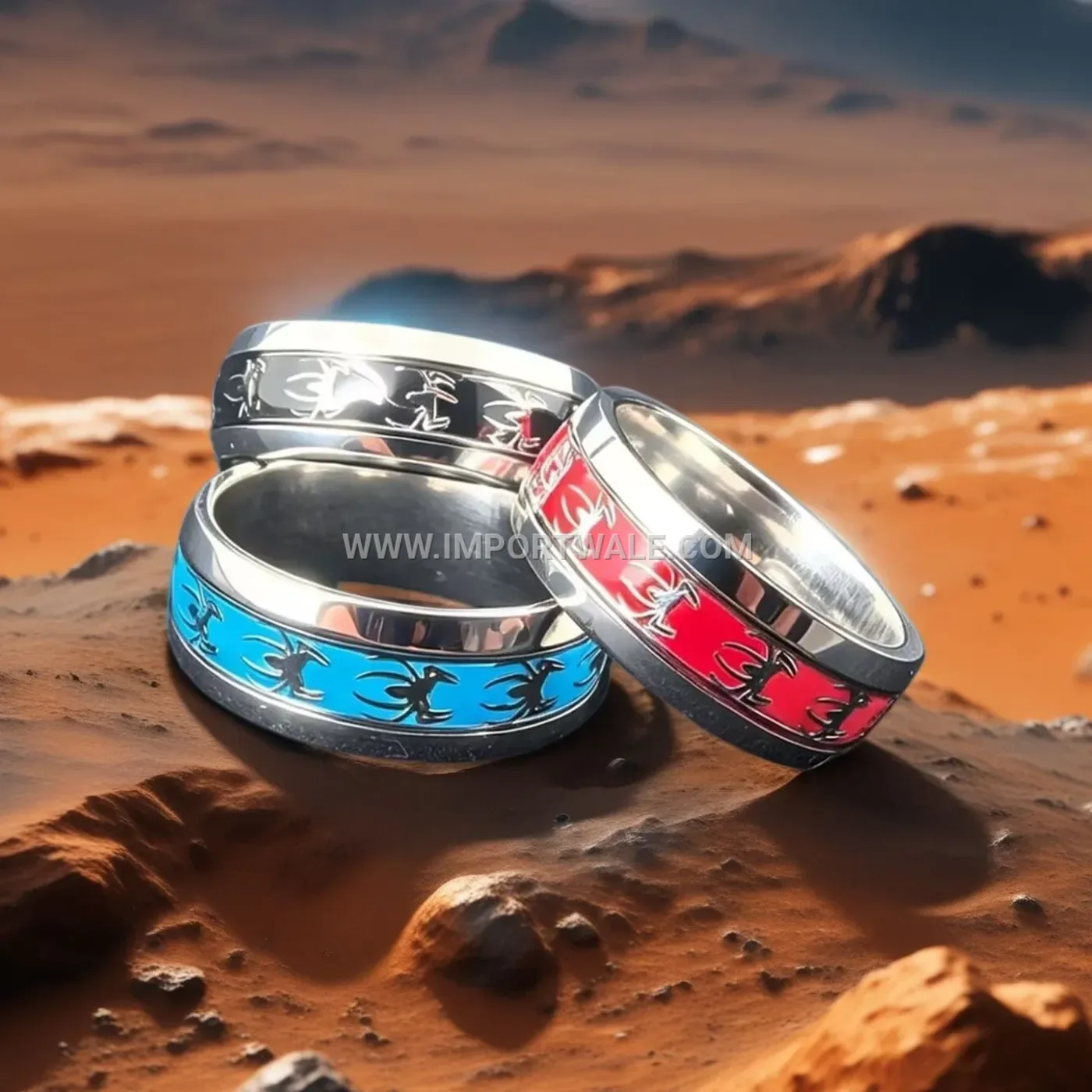 Punk Style Epoxy Inlay Stainless Steel Motif Ring