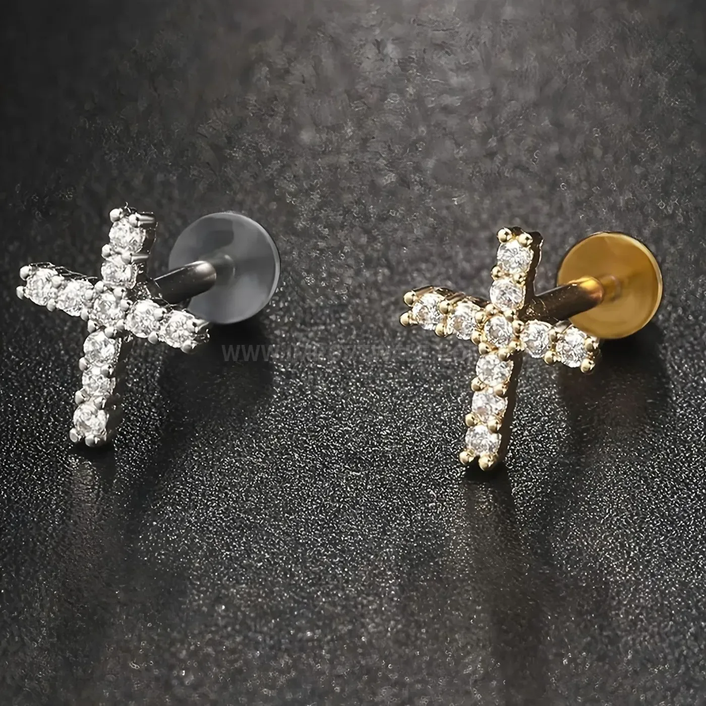 Stylish Rhinestone Stainless Steel Star Cross Piercing Studs