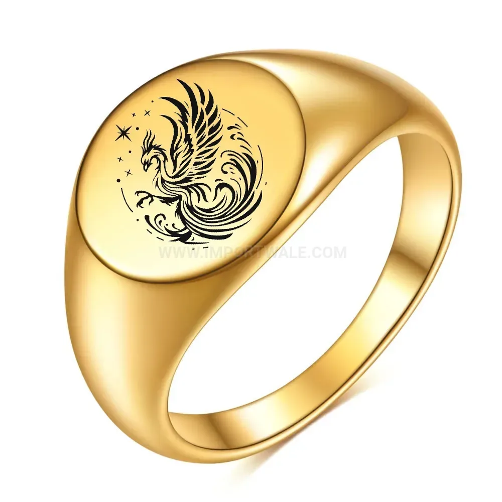 Fashion Laser Engraved Fire Phoenix Stainless Steel Band Ring