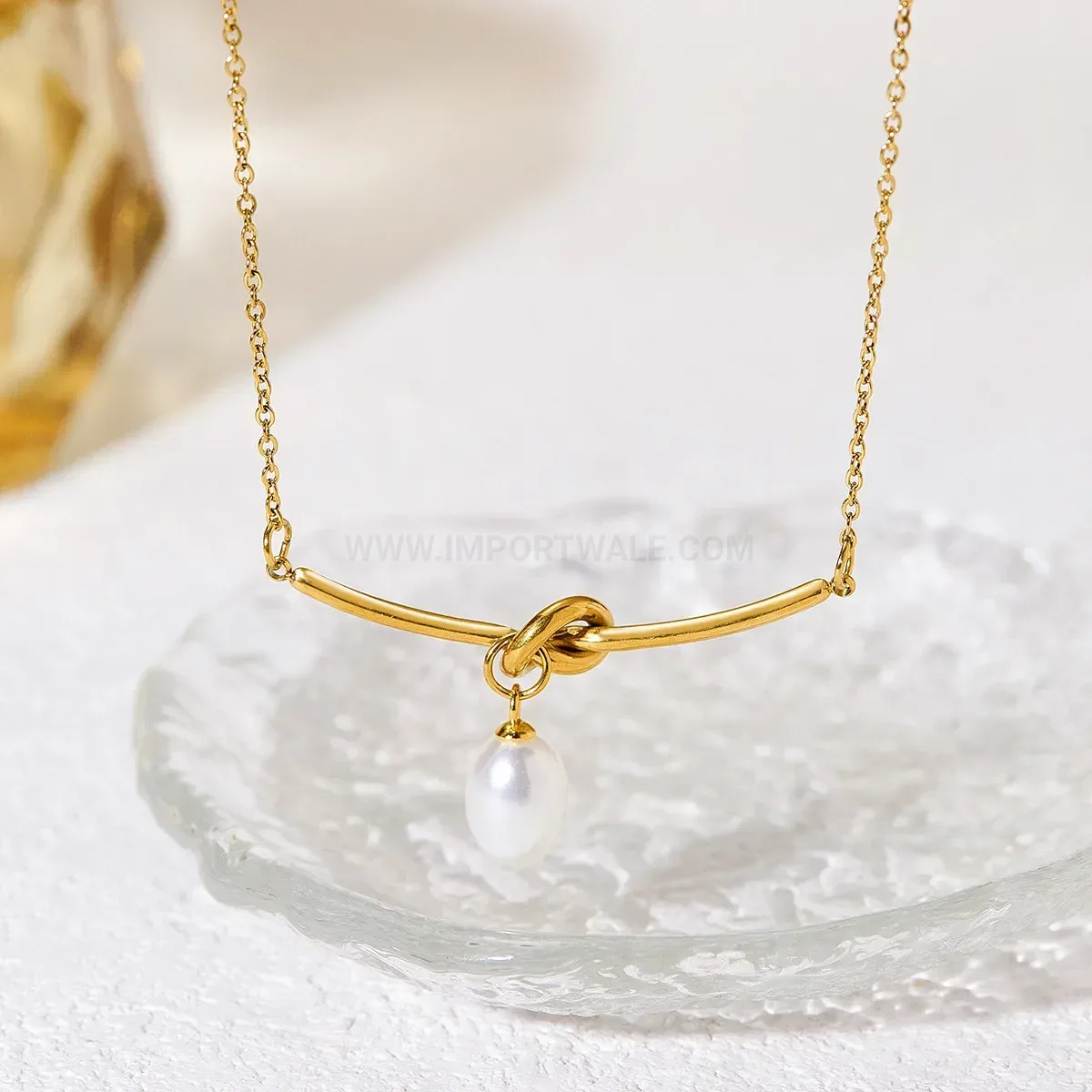 Stainless Steel Knot Pearl Pendant Choker Necklace
