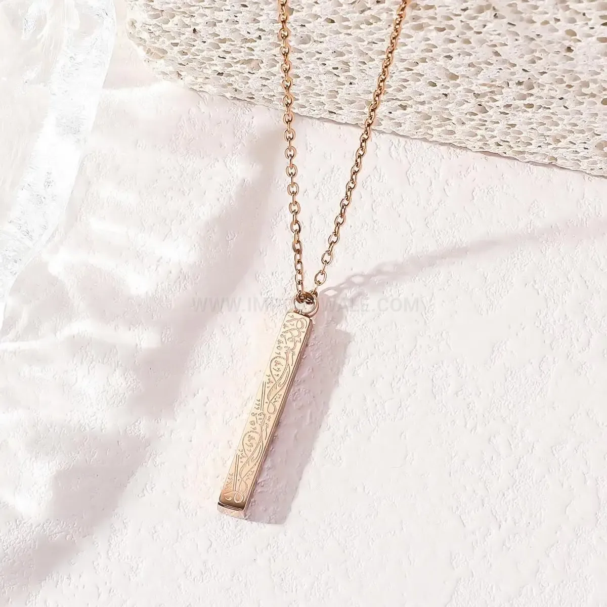 Modern Geometric Pillar Stainless Steel Gold Plated Religious Pendant Necklace
