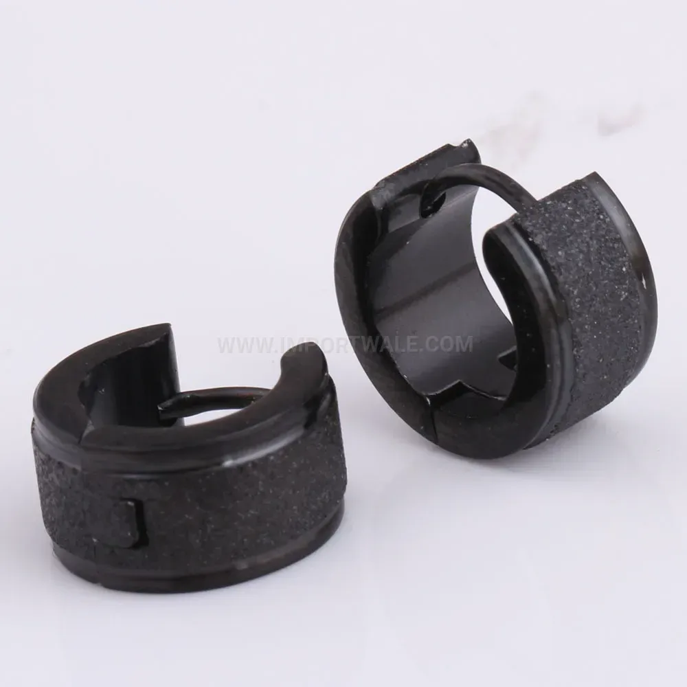 Trendy Wide Frosted U Shaped Stainless Steel Huggie Earrings