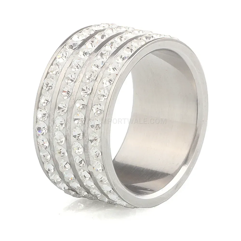 Four Row Rhinestone Stainless Steel Geometric Band Ring