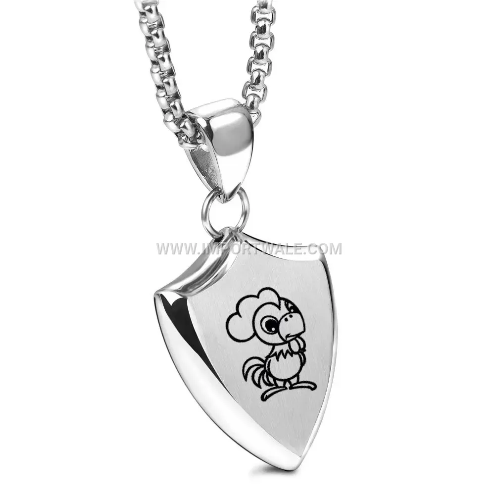Engraved Shield Triangle Zodiac Stainless Steel Pendant Necklace