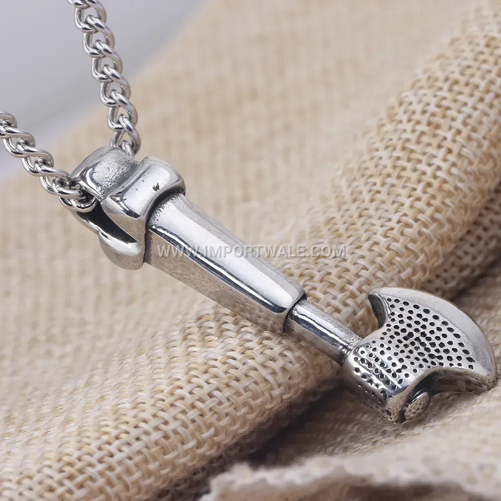 Antique Cast Stainless Steel Axe Pendant Chain Necklace