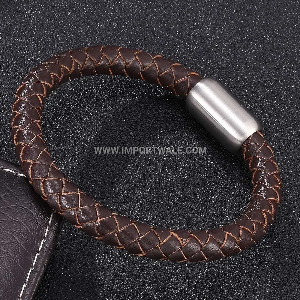 Braided Leather Magnetic Stainless Steel Bracelet for Men