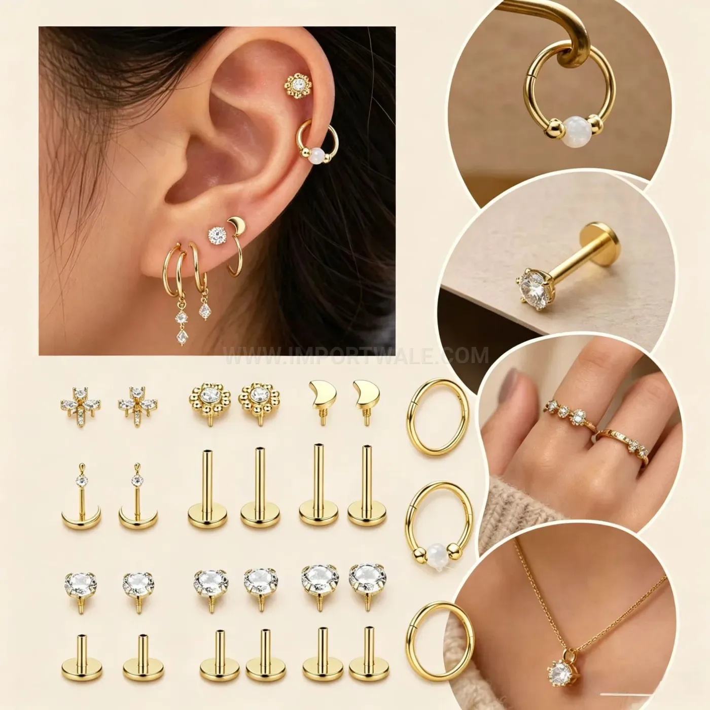 Premium G23 Titanium Threaded Labret Nose and Cartilage Piercing Jewelry Set