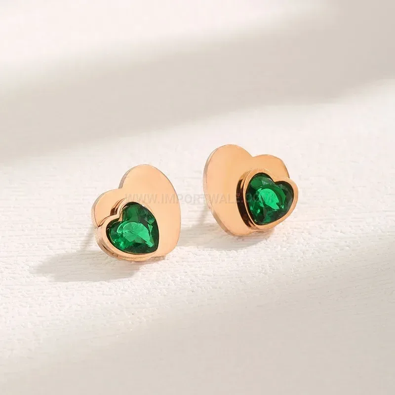 Rose Gold Titanium Steel Double Heart Stud Earrings