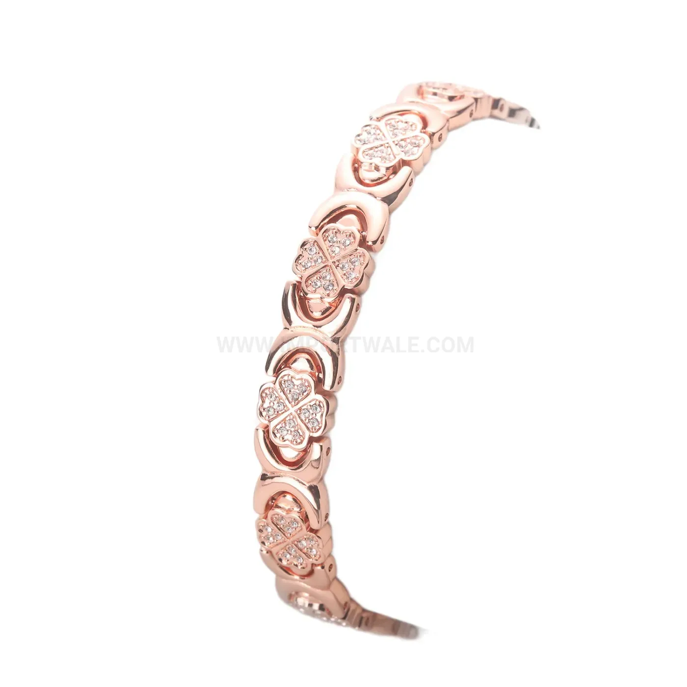 Rose Gold Copper Four-Leaf Clover Rhinestone Magnetic Bracelet