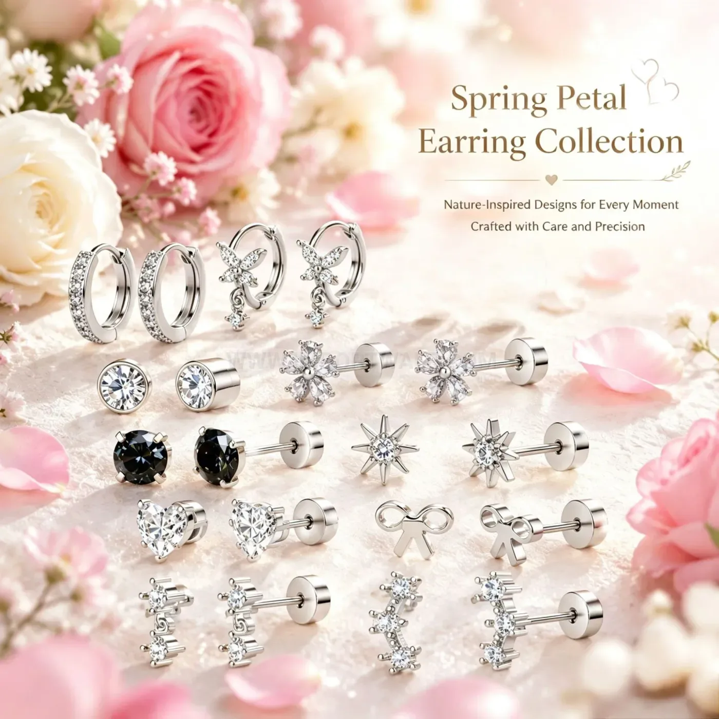 Chic Multicolor Cubic Zirconia Stainless Steel Cartilage Earring Set