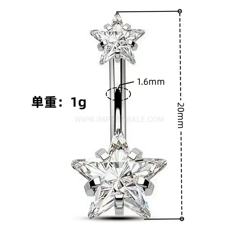 Fashion Rhinestone Star and Heart Body Piercing Jewelry Set