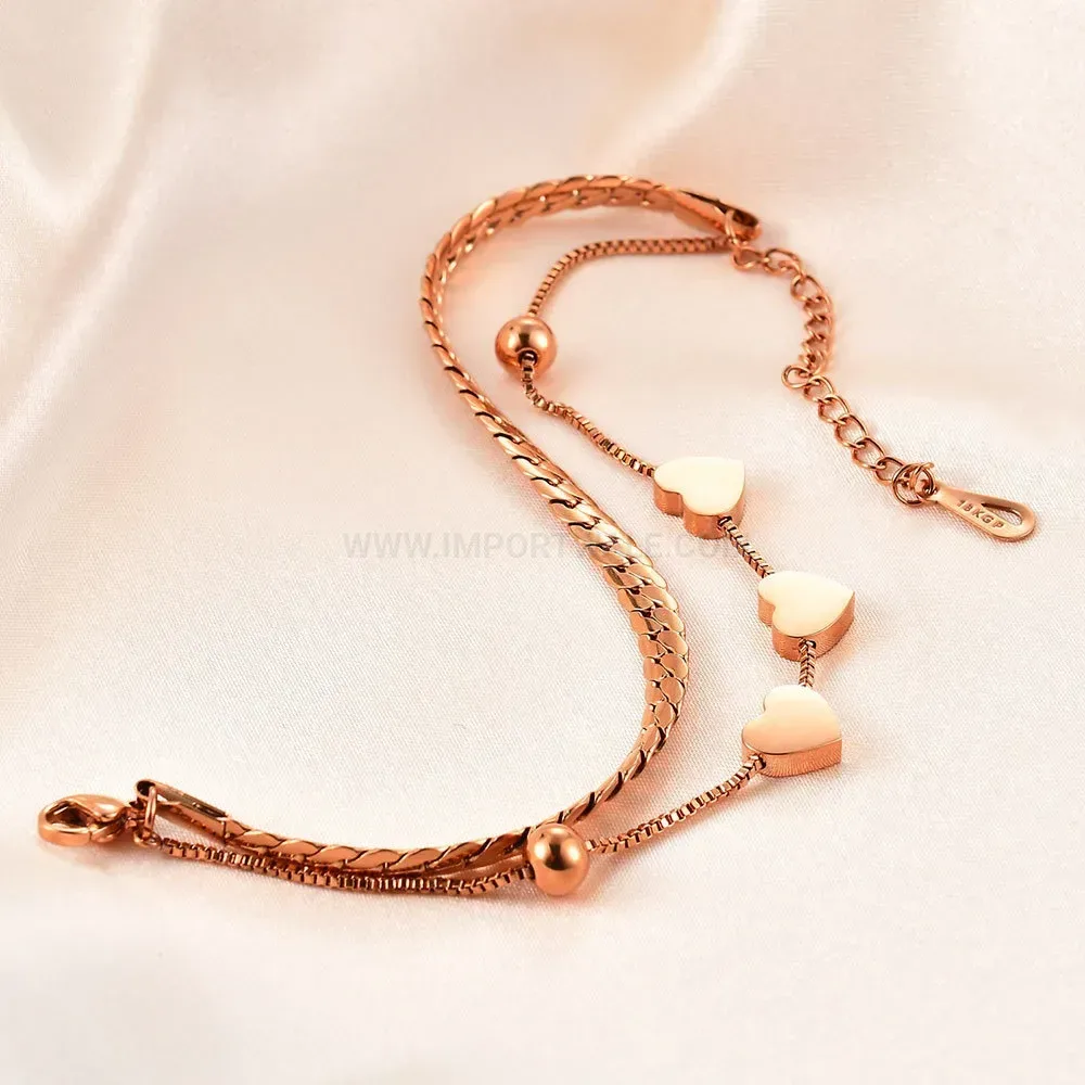 Double Layer Stainless Steel Heart Charm Bracelet