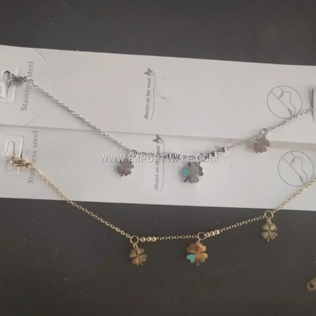 Titanium Steel Four-Leaf Clover Charm Anklet