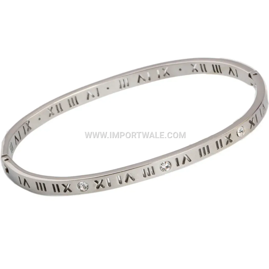 Roman Numeral Cutout Rhinestone Bangle and Ring Set