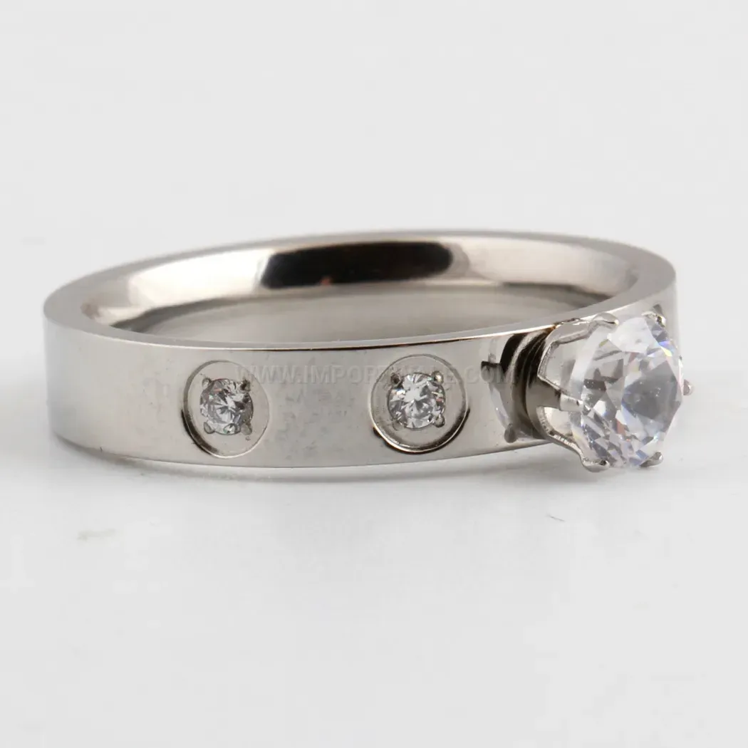 Rhinestone Embedded Stainless Steel Minimalist Band Ring