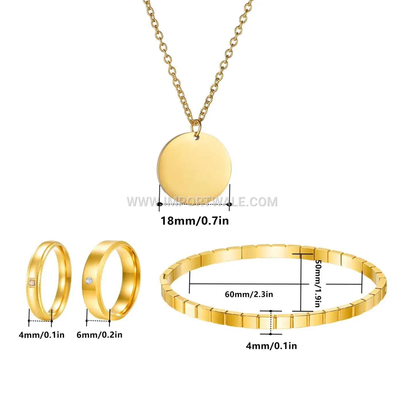 Rhinestone Stainless Steel Ring Bracelet and Necklace Jewelry Set