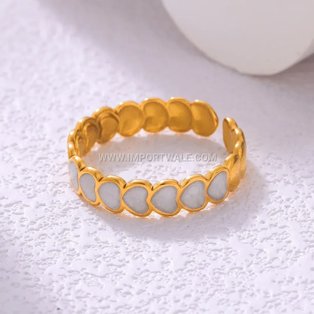 Gold Plated Heart Shaped Open Stainless Steel Enamel Ring