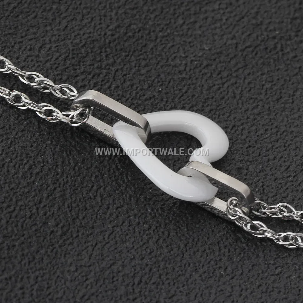 Minimalist White Ceramic Heart Double-Buckle Stainless Steel Bracelet