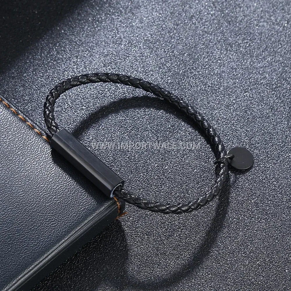 Minimalist Leather Cord Bracelet With Brushed Stainless Steel Magnetic Clasp