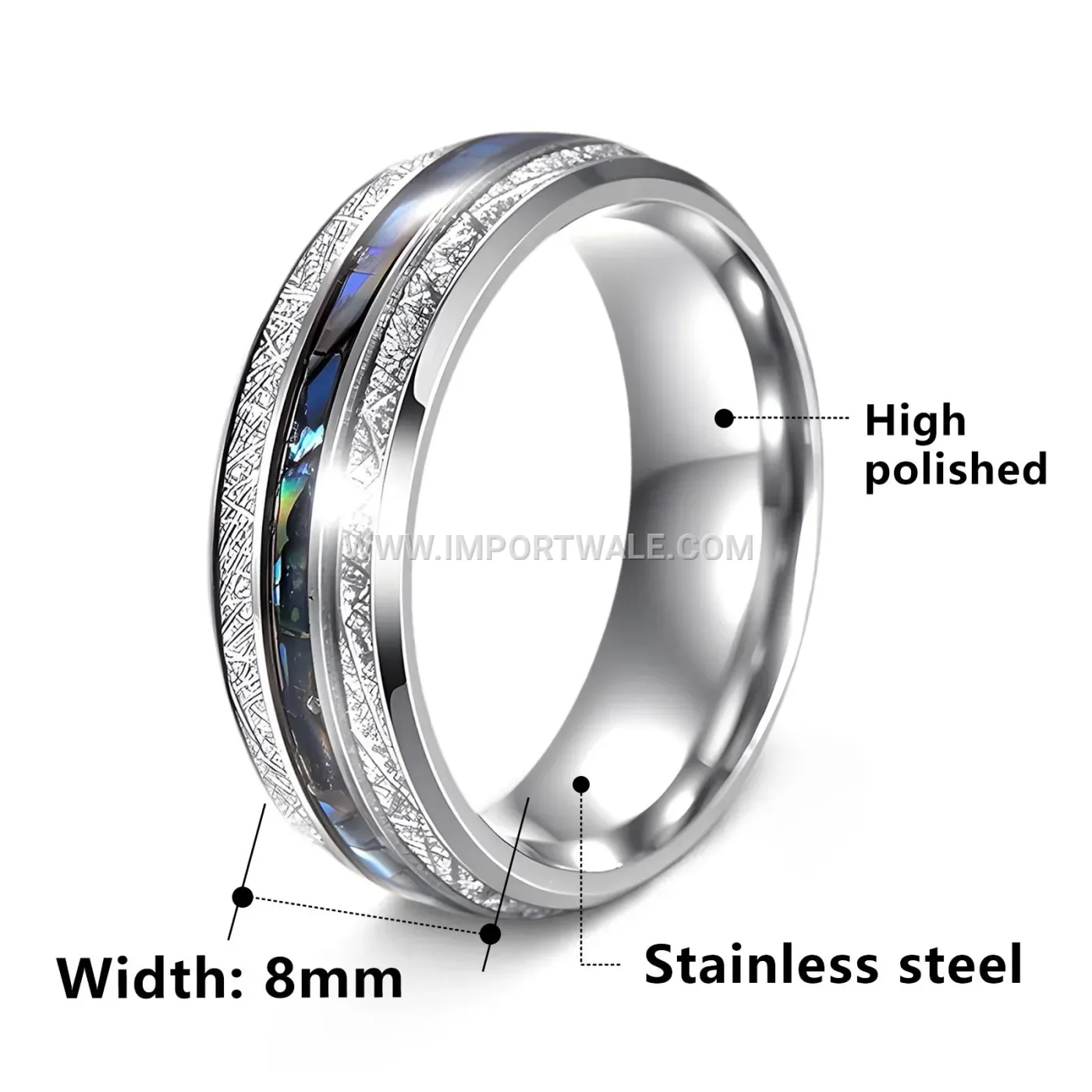 Men's Titanium Steel Inlaid Wood and Abalone Shell Ring