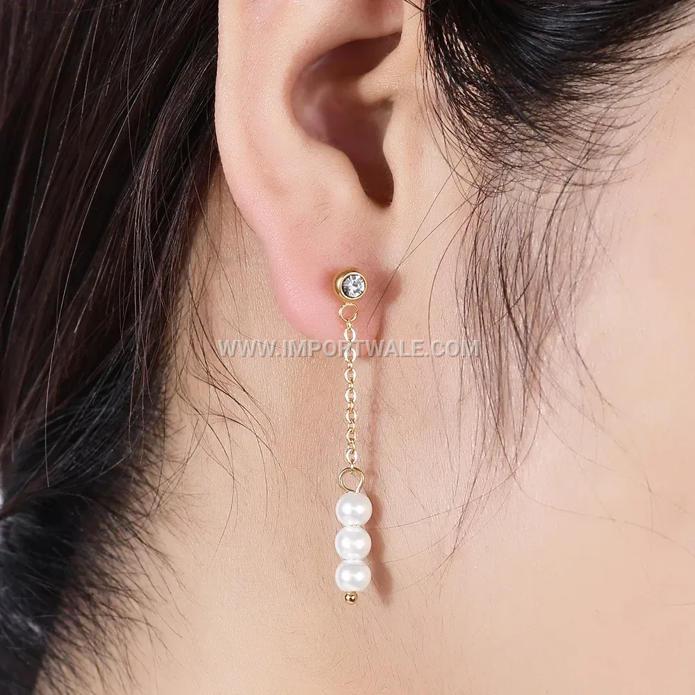 Faux Pearl and Crystal Dangle Stainless Steel Chain Earrings