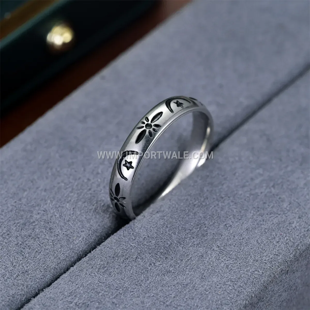 Star and Moon Engraved Titanium Steel Ring