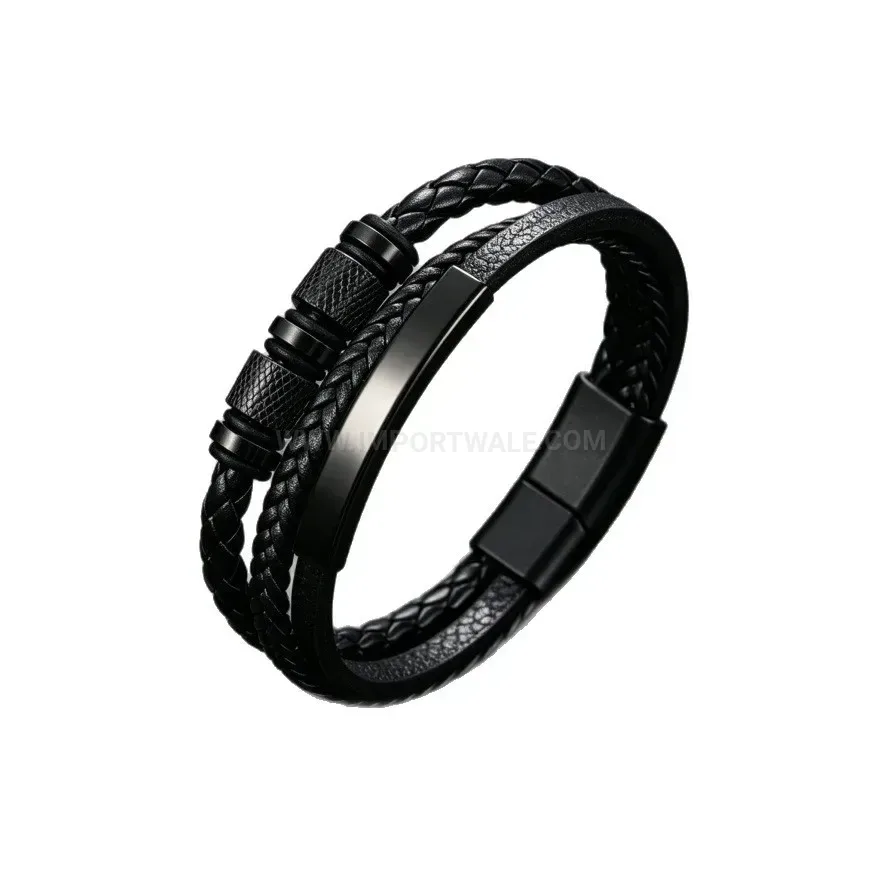 Elegant Triple Layer Braided Leather Magnetic Bracelet