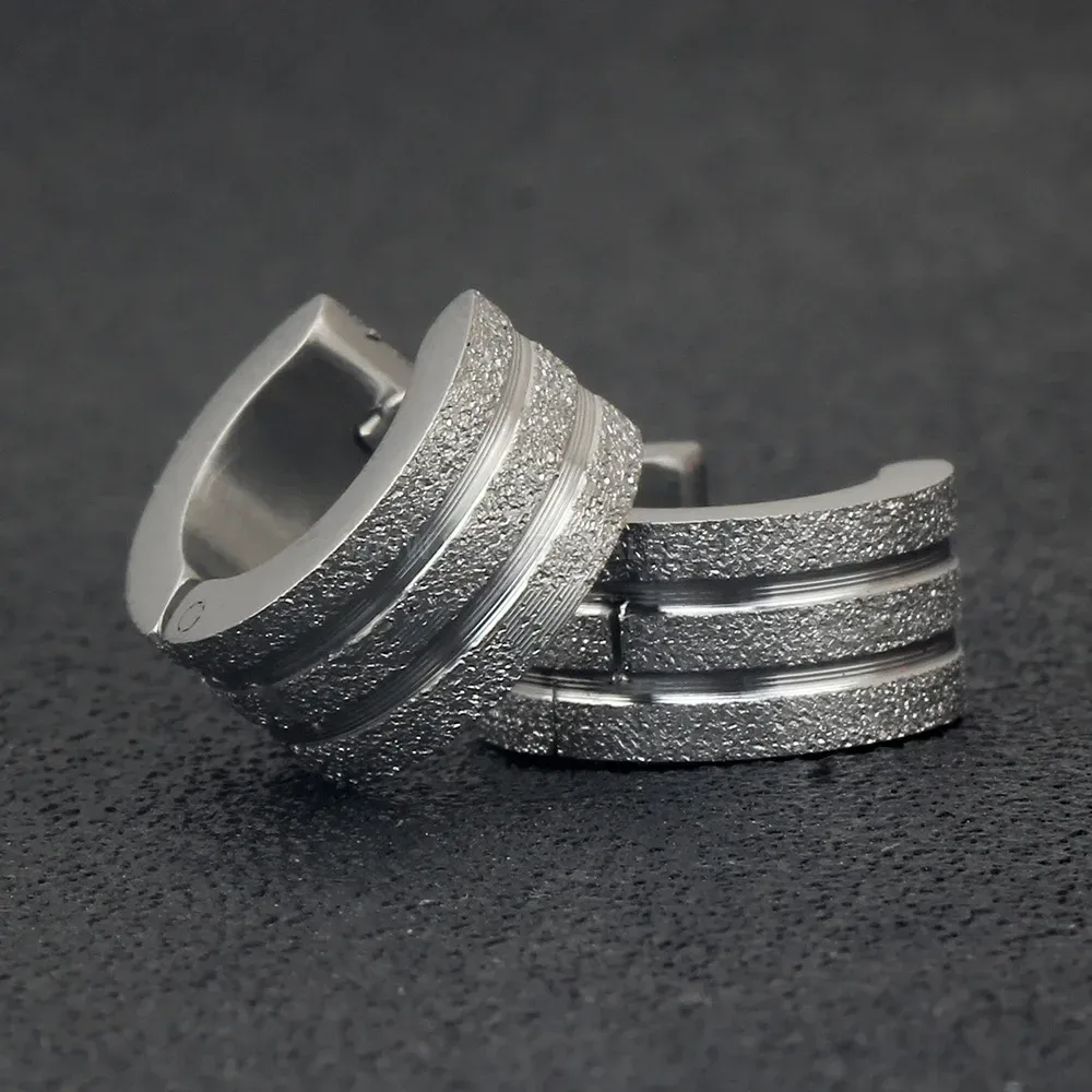 Classic Frosted Sandblasted Stainless Steel Geometric Stud Earrings