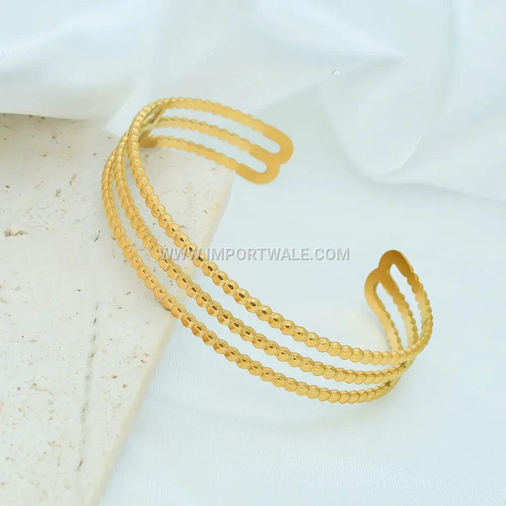 Double Layer Cutout C Shape Stainless Steel Bangle