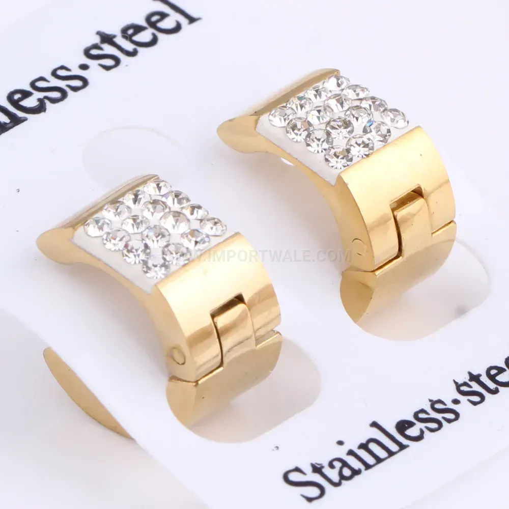 Stylish Four-Row Crystal Accent Stainless Steel Statement Hoop Earrings