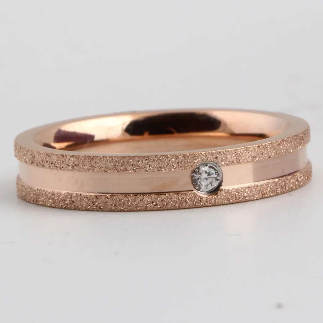 Chic Frosted Stainless Steel Crystal Inlaid Minimalist Band Ring